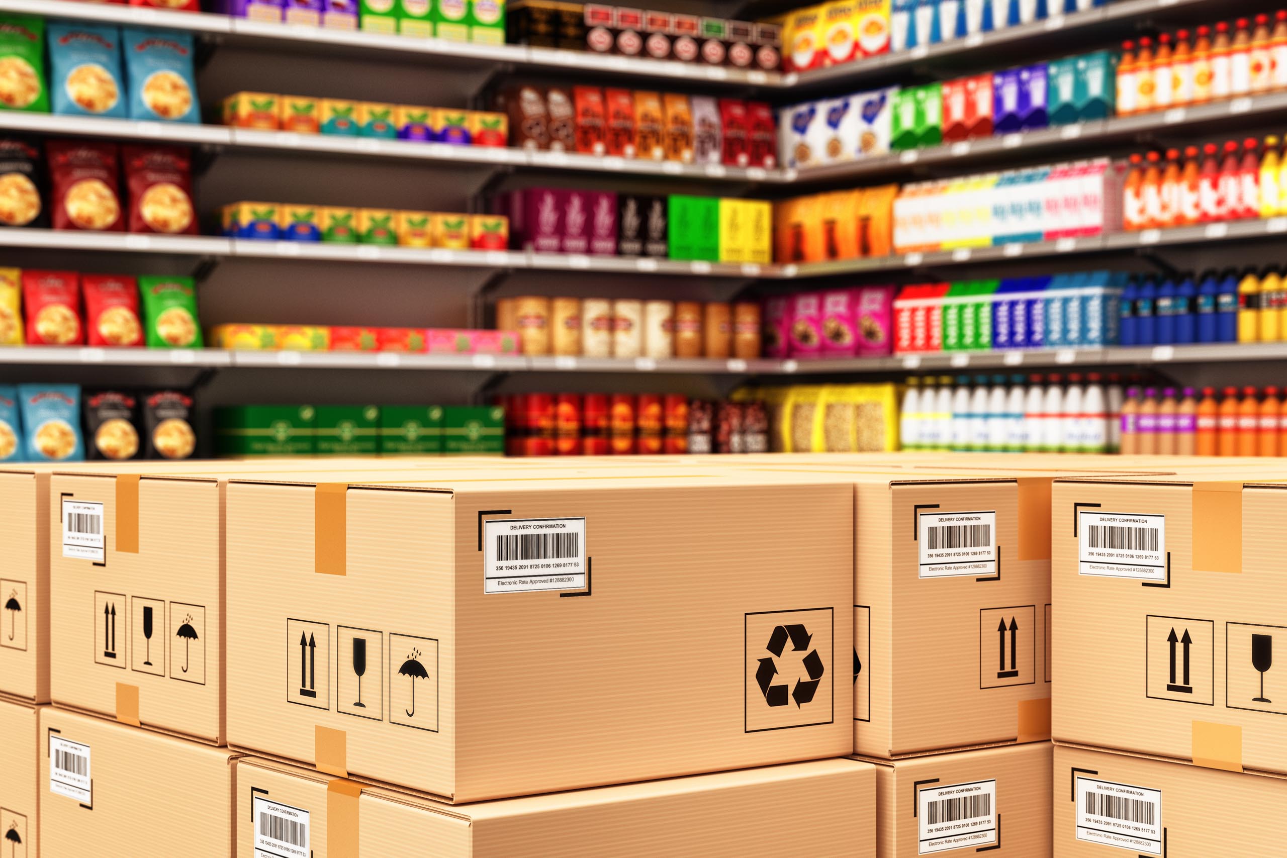 A row of cardboard boxes in an industries store.